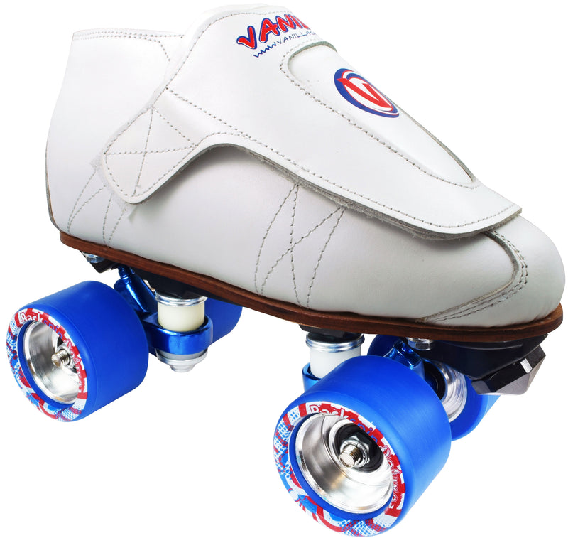 White Freestyle with black gorilla plate and blue Deluxe wheels. 