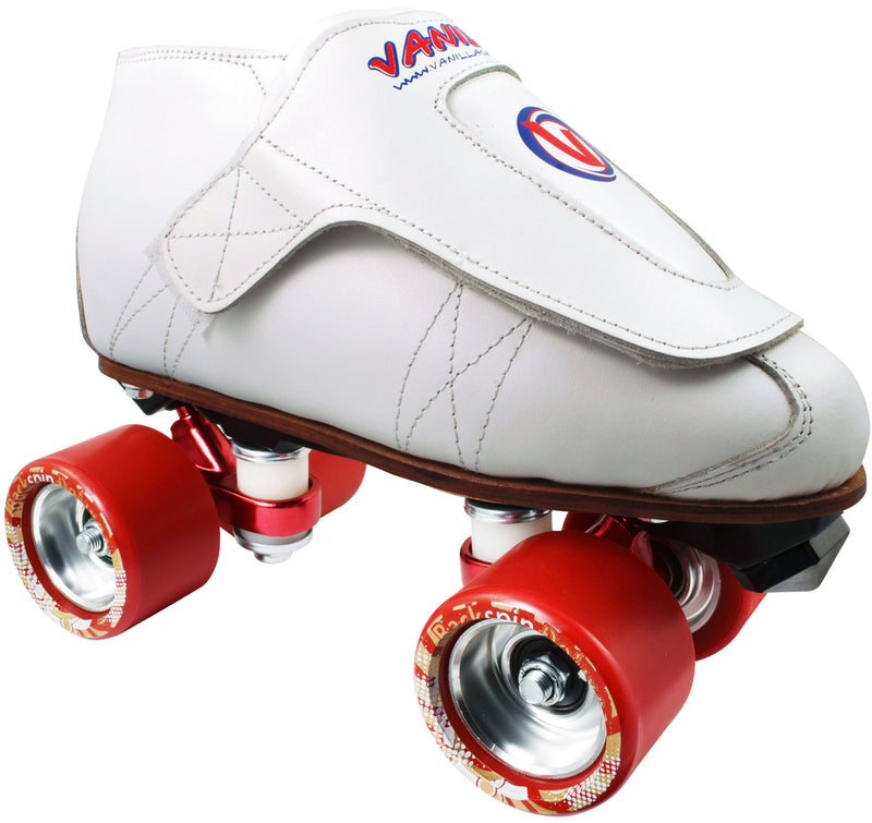 White Freestyle with black gorilla plates and red Deluxe wheels. 